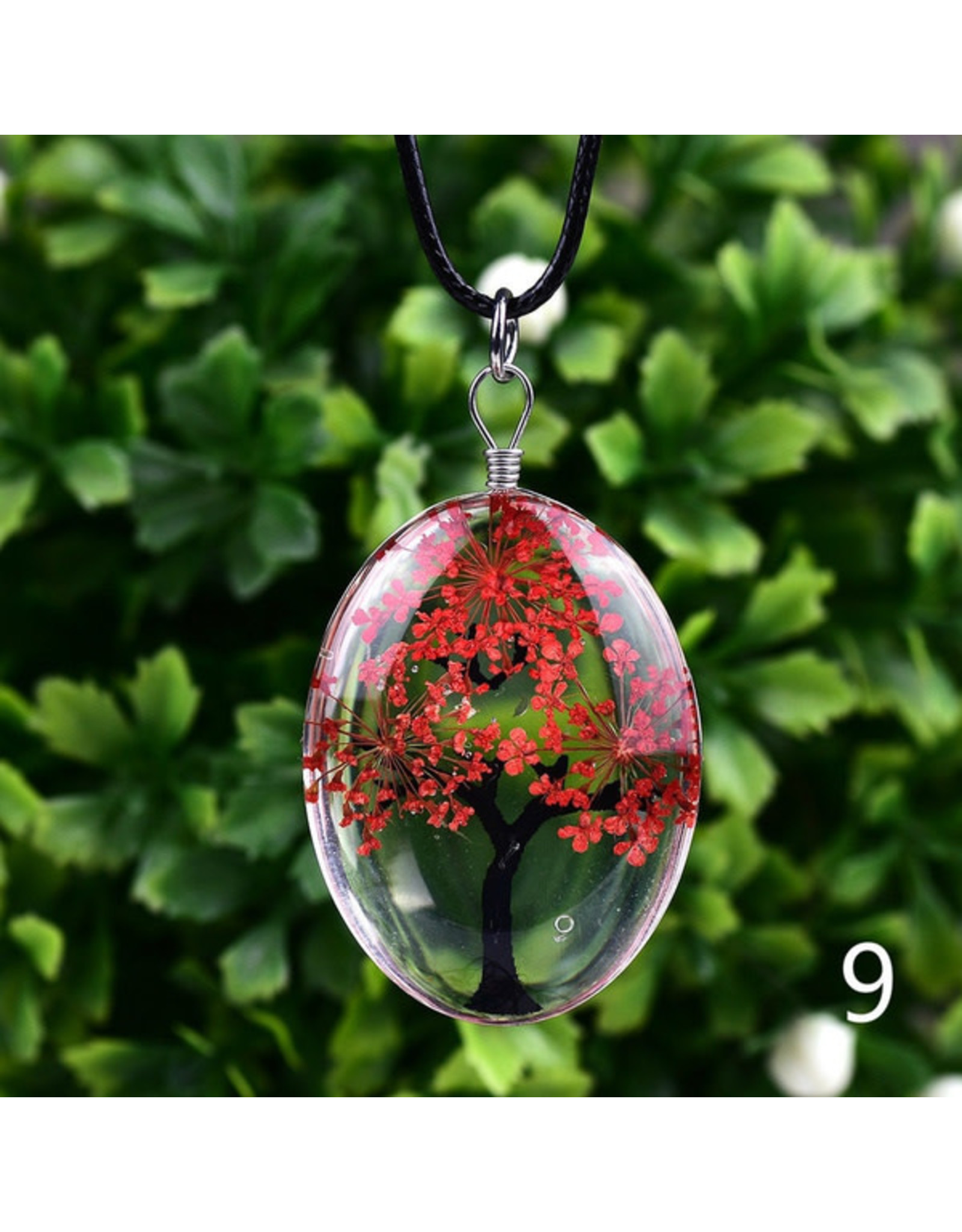 Flower Life Tree Necklace - Red