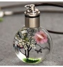 Dried Flower and Butterfly Pendant Necklace - White