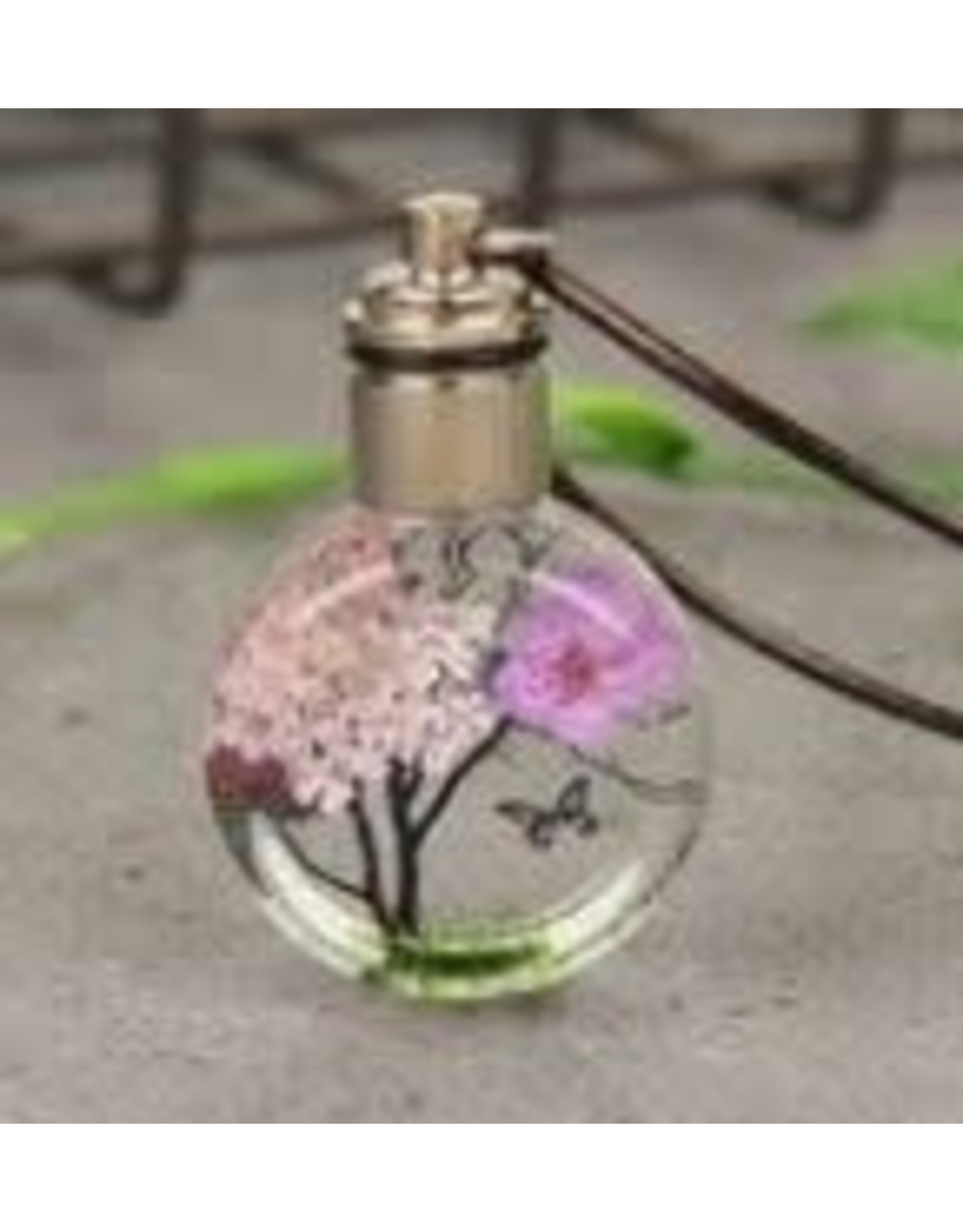 Dried Flower and Butterfly Pendant Necklace - Pink