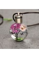 Dried Flower and Butterfly Pendant Necklace - Rose Red
