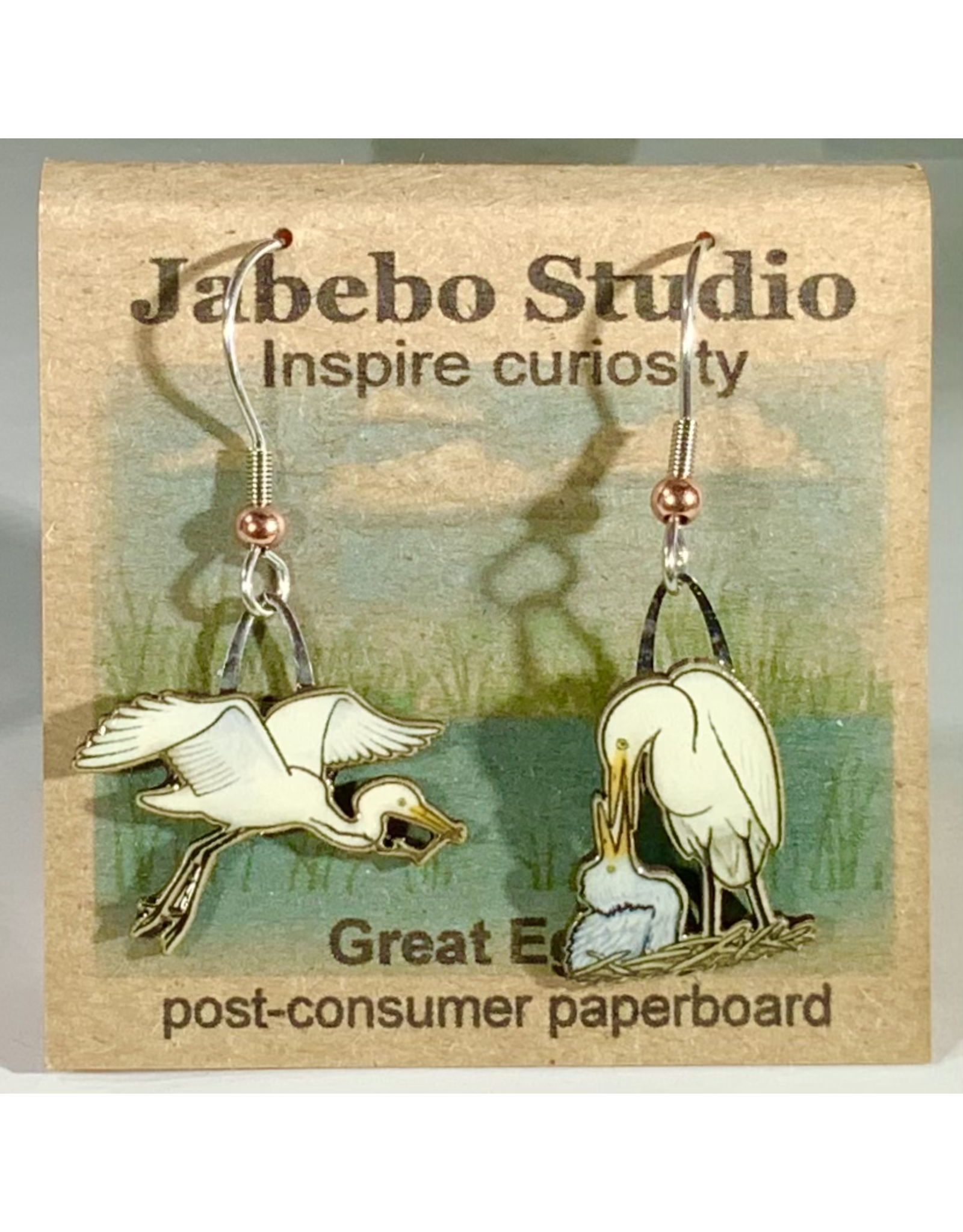Jabebo Great Egret Earrings