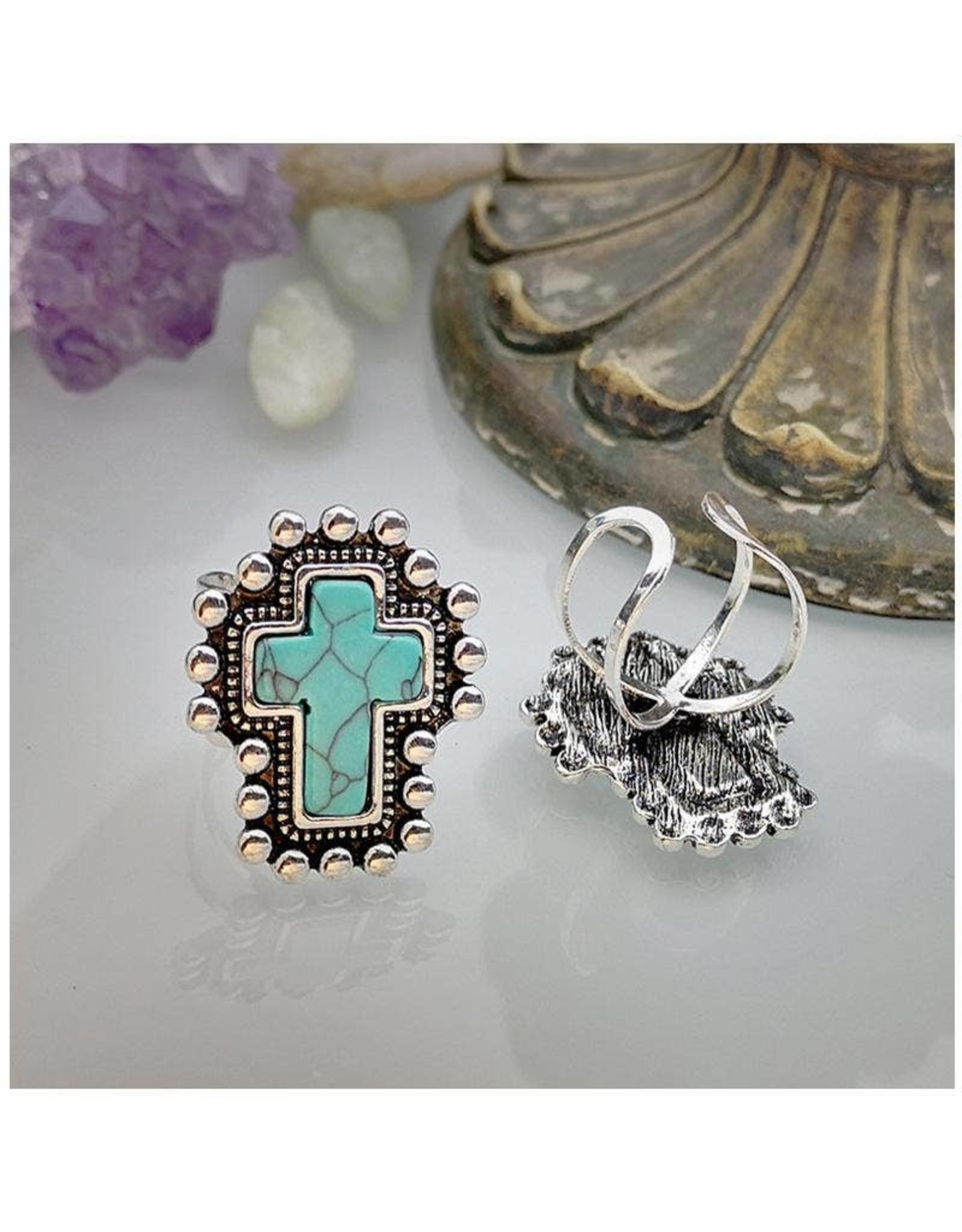 Ring - Ladies Vintage Exaggerated Cross Turquoise