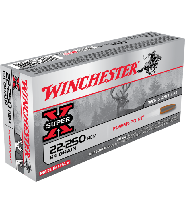 WINCHESTER .22 -250 REM - 64GR - SUPER X POWER POINT (20 CARTRIDGES)