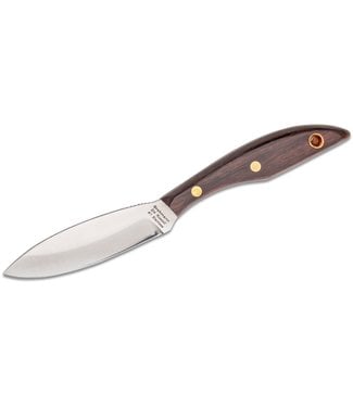 GROHMANN GROHMANN ORIGINAL DESIGN ROSEWOOD-HANDLE FIXED-BLADE HUNTING KNIFE (4" SATIN STAINLESS STEEL BLADE) W/ LEATHER SHEATH