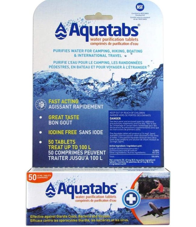 AQUATABS WATER PURIFICATION TABLETS - 1 LITER (50-PACK)