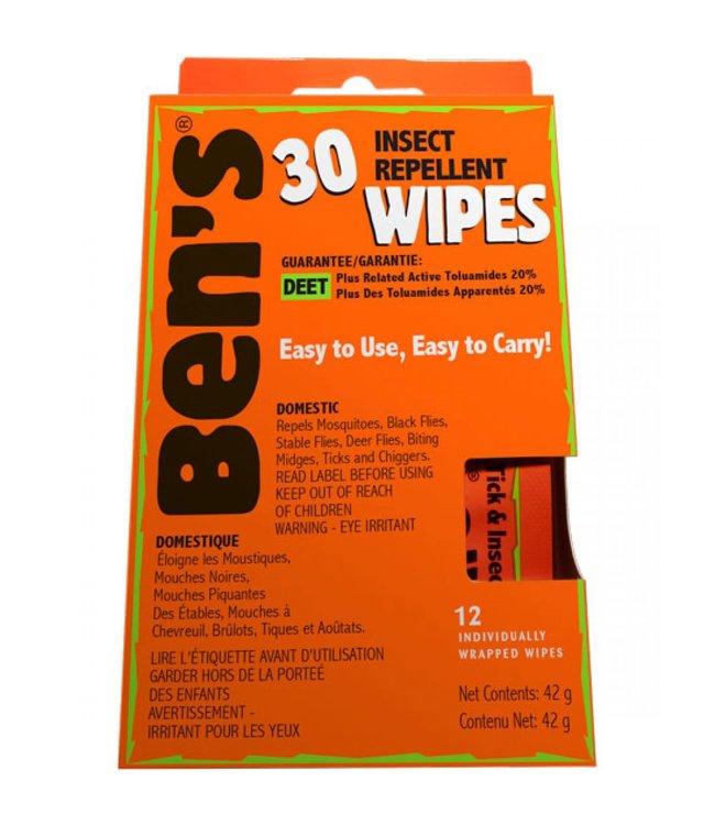 BEN'S TICK & INSECT REPELLENT WIPES (30% DEET)