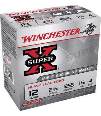 WINCHESTER WINCHESTER 12-GAUGE - 2.75" - #4 SHOT - SUPER X HEAVY LEAD LOAD- UPLAND & SMALL GAME  (25 SHOTSHELLS)