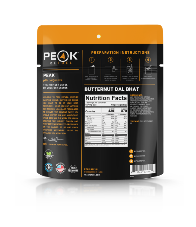 PEAK REFUEL BUTTERNUT DAL BHAT MEAL