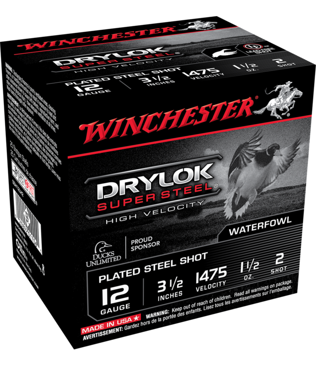 WINCHESTER 12 GAUGE - 3.5" - #2 SHOT - 1.5OZ - DRYLOCK SUPER STEEL (25 SHOTSHELLS)