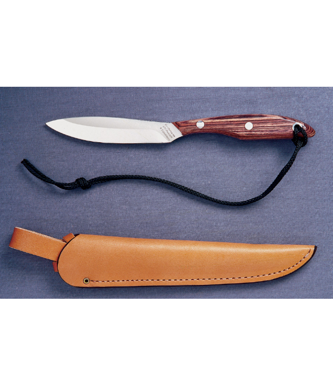 GROHMANN TROUT & BIRD KNIFE ROSEWOOD-HANDLE FIXED-BLADE  (3.875" STAINLESS STEEL BLADE) W/ LEATHER SHEATH