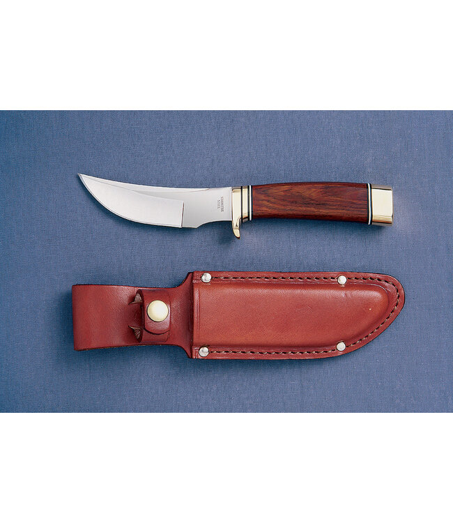 GROHMANN DEEPWOODS HUNTER KNIFE ROSEWOOD-HANDLE FIXED-BLADE  (3.5" STAINLESS STEEL BLADE) W/ LEATHER SHEATH