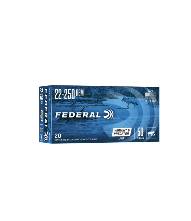 FEDERAL .22-250 REM - 50GR (JHP) - AMERICAN EAGLE VARMINT & PREDATOR (20 CARTRIDGES)