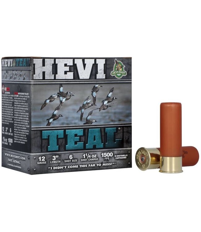 HEVI-SHOT 12-GAUGE - 3.00" - 1.25 OZ - #6 SHOT - HEVI-TEAL (25 SHOTSHELLS)