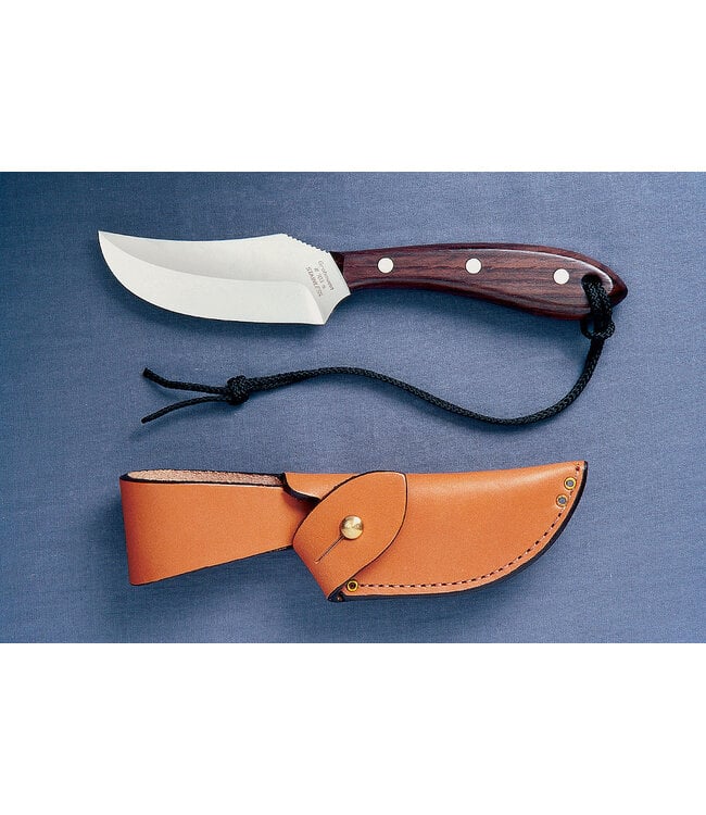 GROHMANN SKINNER KNIFE ROSEWOOD-HANDLE SHORT FIXED-BLADE  (3.5" STAINLESS STEEL BLADE) W/ LEATHER SHEATH