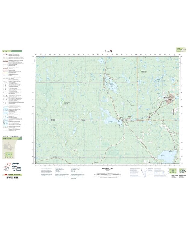 CANADIAN TOPO TOPOGRAPHIC MAP - 042A01 - LAMINATED KIRKLAND LAKE