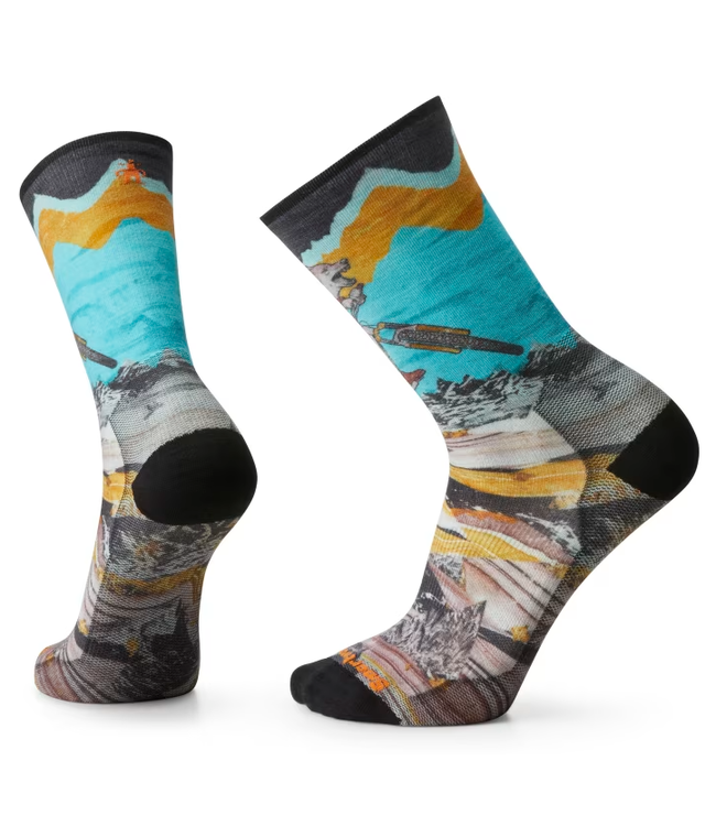 MEN'S SMARTWOOL BIKE ZERO CUSHION  WOLF PRINT CREW SOCKS