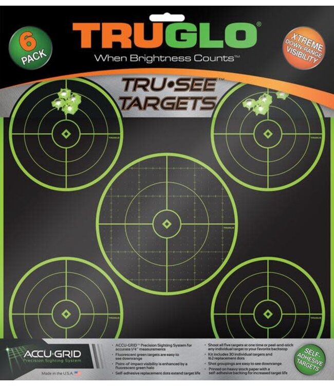 TRUGLO TRU-SEE TARGETS - 5-BULLSEYE (6 PACK)