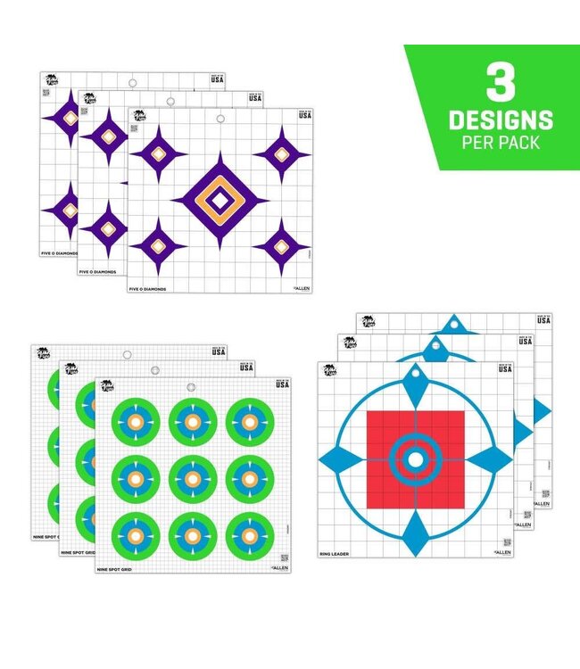 ALLEN EZ-AIM DIALING IN MORE FUN PAPER SHOOTING TARGETS - 12”X12” (9 PACK)