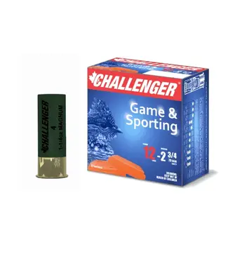 CHALLENGER CHALLENGER 12 GAUGE 2.75" 1.25 OZ #4 SHOT MAGNUM GAME & SPORTING (25 SHOTSHELLS)