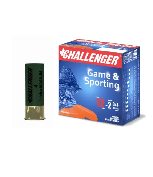 CHALLENGER 12 GAUGE 2.75" 1 1/4 OZ #4 SHOT MAGNUM GAME & SPORTING (25 SHOTSHELLS)