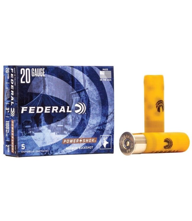 FEDERAL 20 GAUGE 3" #2 BUCK SHOT POWER SHOK (5 SHOTSHELLS)