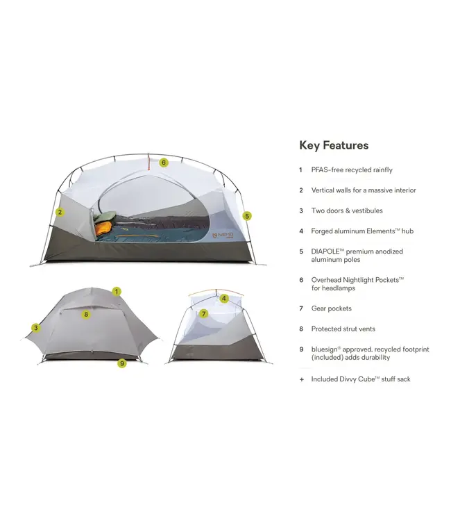 NEMO AURORA 2-PERSON BACKPACKING TENT WITH FOOTPRINT - FOG/SMOKEY OLIVE
