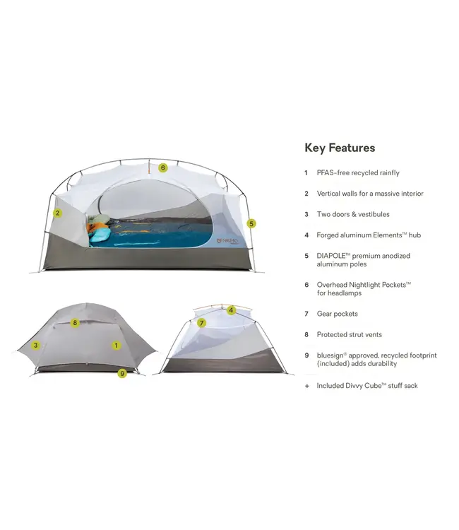 NEMO AURORA 3-PERSON BACKPACKING TENT WITH FOOTPRINT - FOG/SMOKEY OLIVE