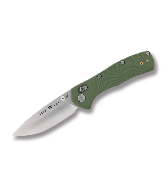 BUCK KNIVES RANGER PRO CROSSBAR FOLDING KNIFE - 3.37" GREEN NYLON HANDLE