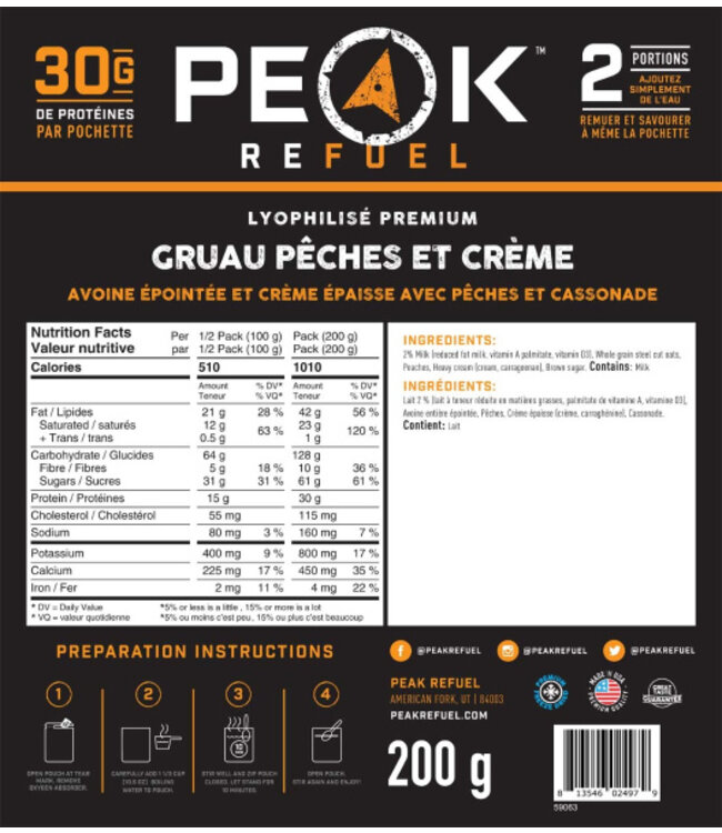 PEAK REFUEL CREAMY PEACHES AND CREAM OATMEAL