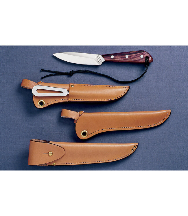 GROHMANN BOAT - ARMY - YACHTSMAN KNIFE ROSEWOOD-HANDLE FIXED-BLADE  (4" STAINLESS STEEL BLADE) W/ LEATHER SHEATH