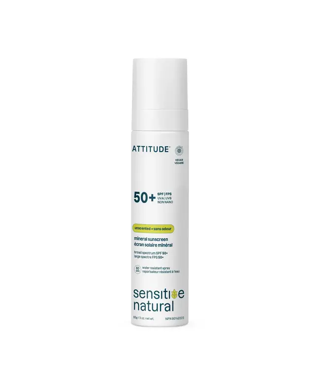 ATTITUDE FACE & BODY SUNSCREEN SPRAY - SPF 50 - SENSITIVE SKIN- UNSCENTED