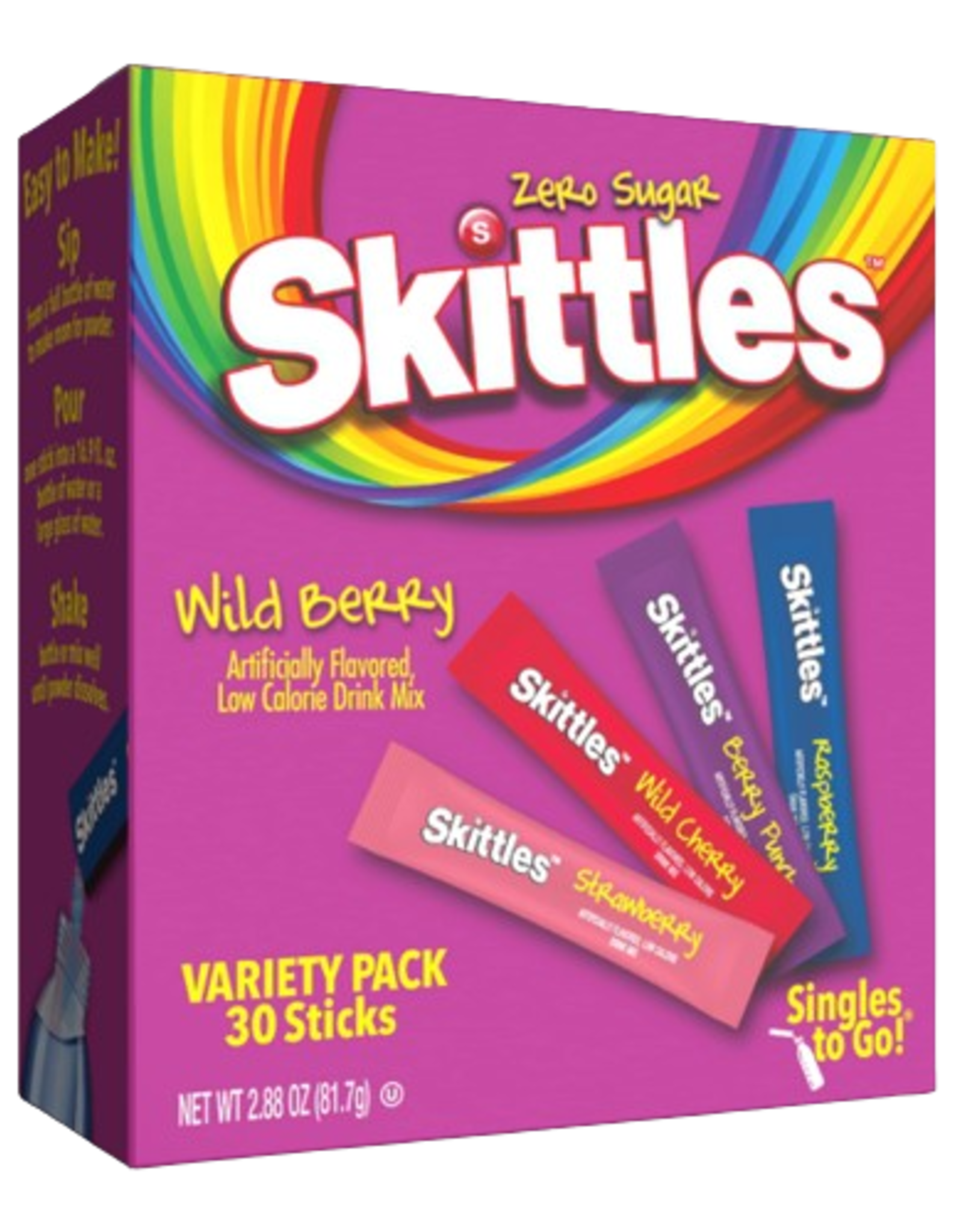 Skittles Singles To Go Zero Sugar Wild Berry Assorted Thirty Pack