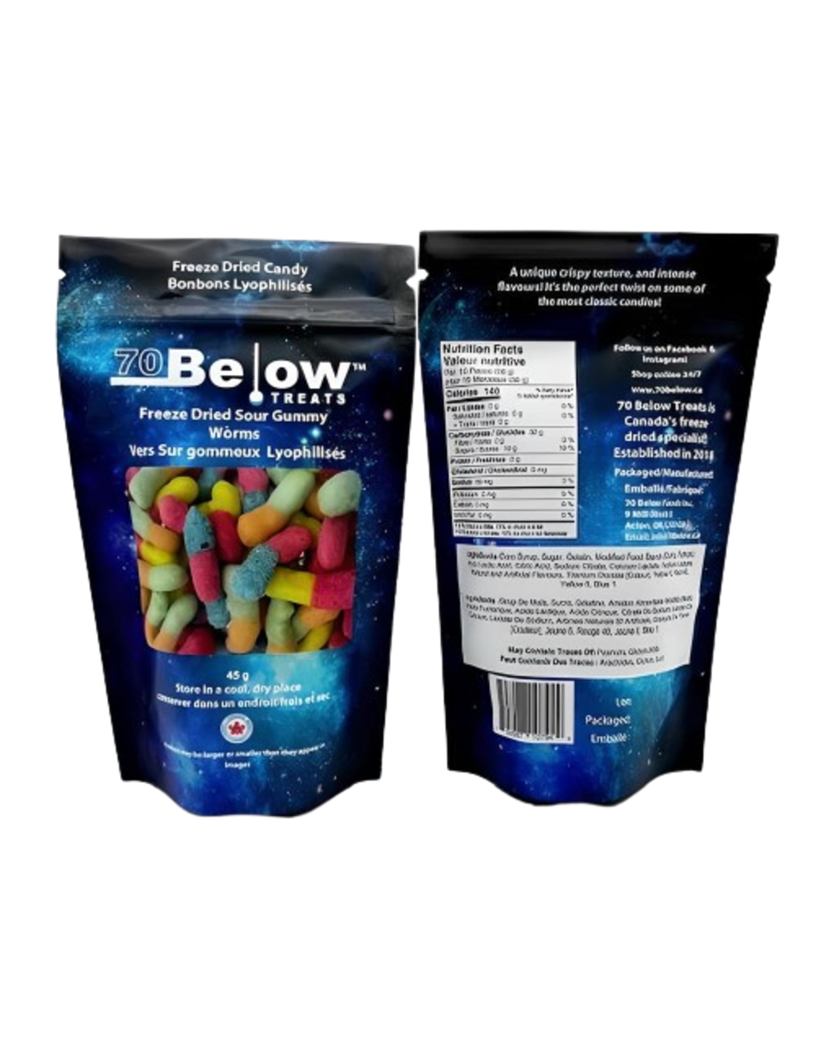 70 Below Treats | Freeze Dried - Sour Worms - 40 gr