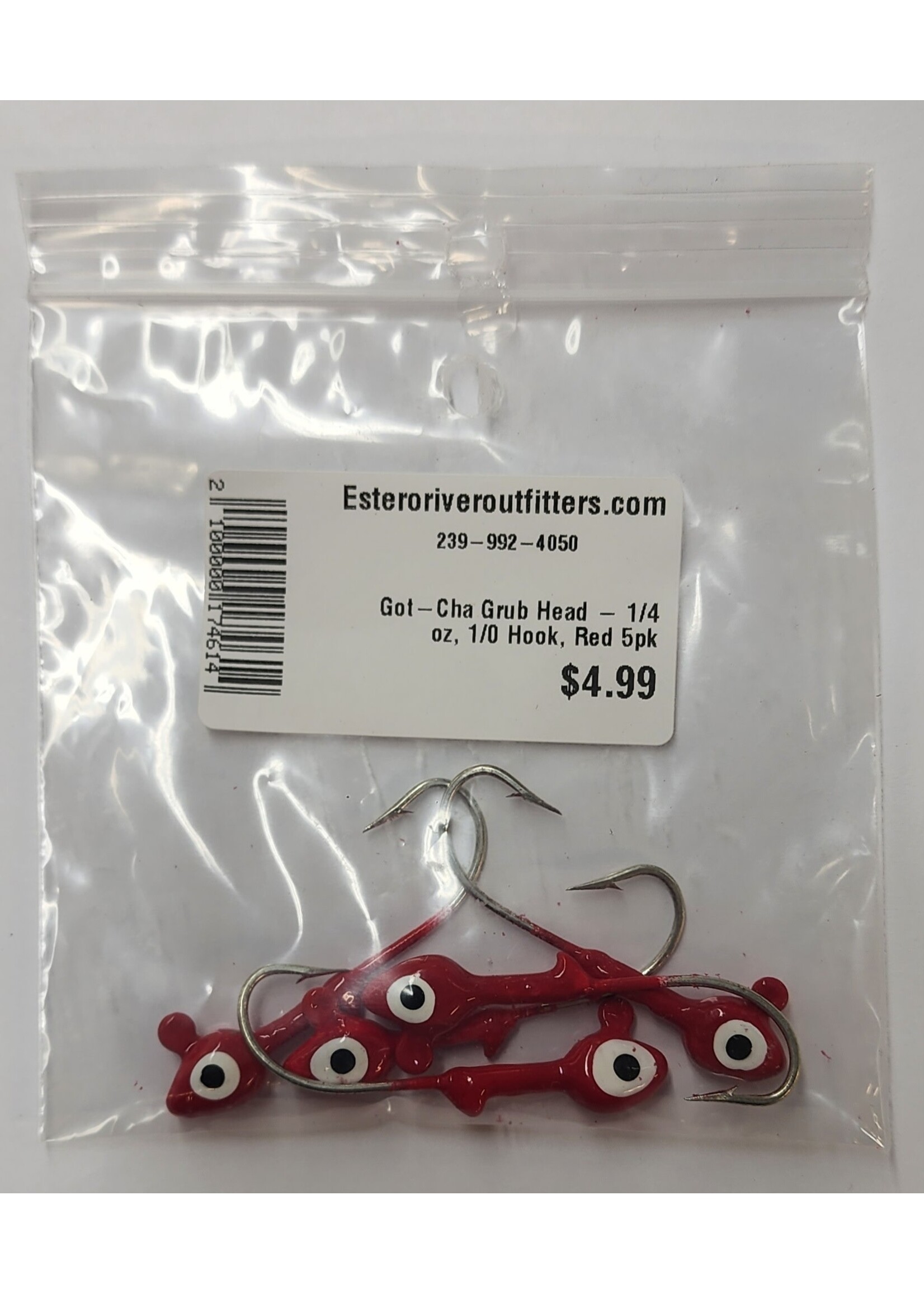 Got-Cha Grub Head - 1/4 oz, 1/0 Hook, Red 5pk