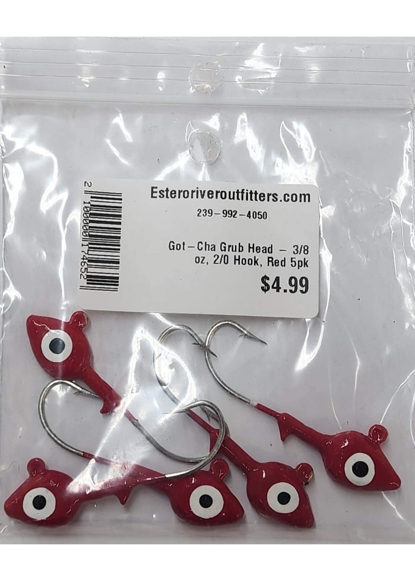 Got-Cha Grub Head - 3/8 oz, 2/0 Hook, Red 5pk