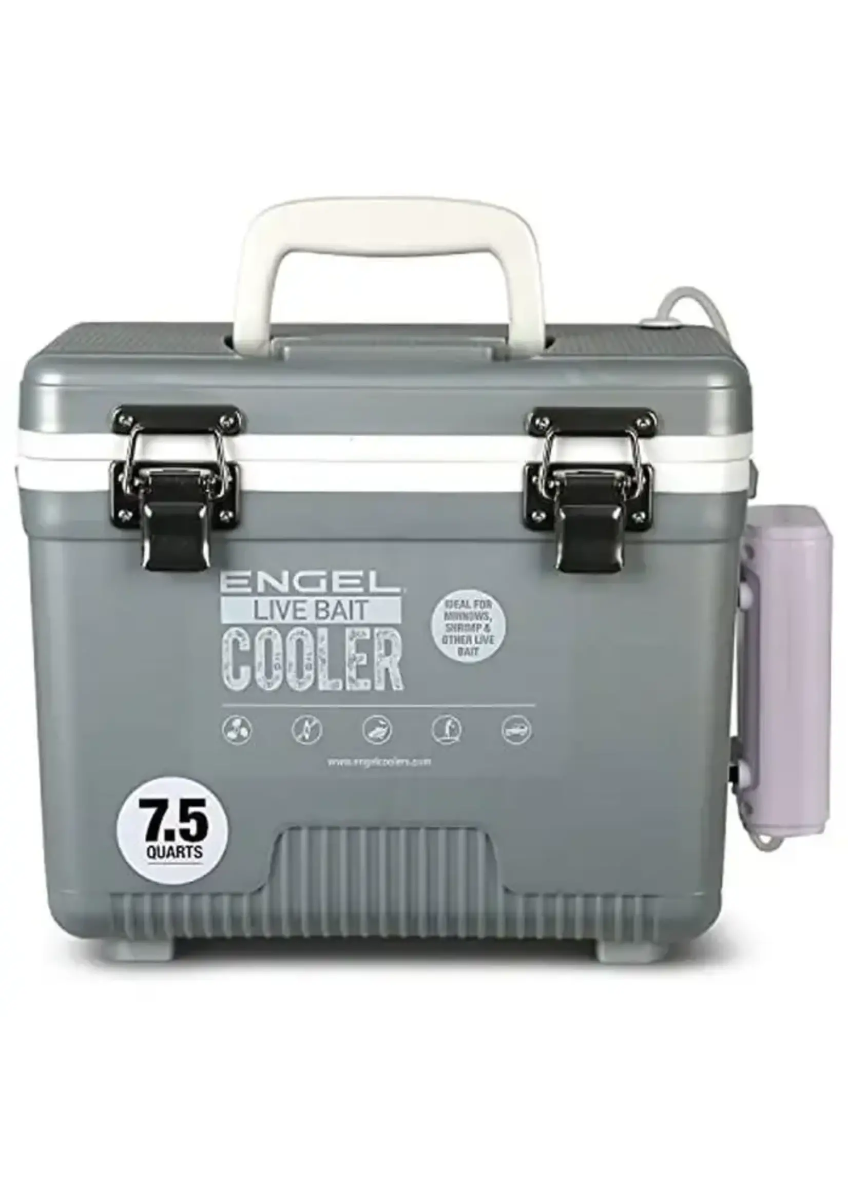Engel 7.5 Live Bait Pro Cooler with AP3 Aerator - Silver Engel 7.5 Live Bait Pro Cooler with AP3 Aerator - Silver