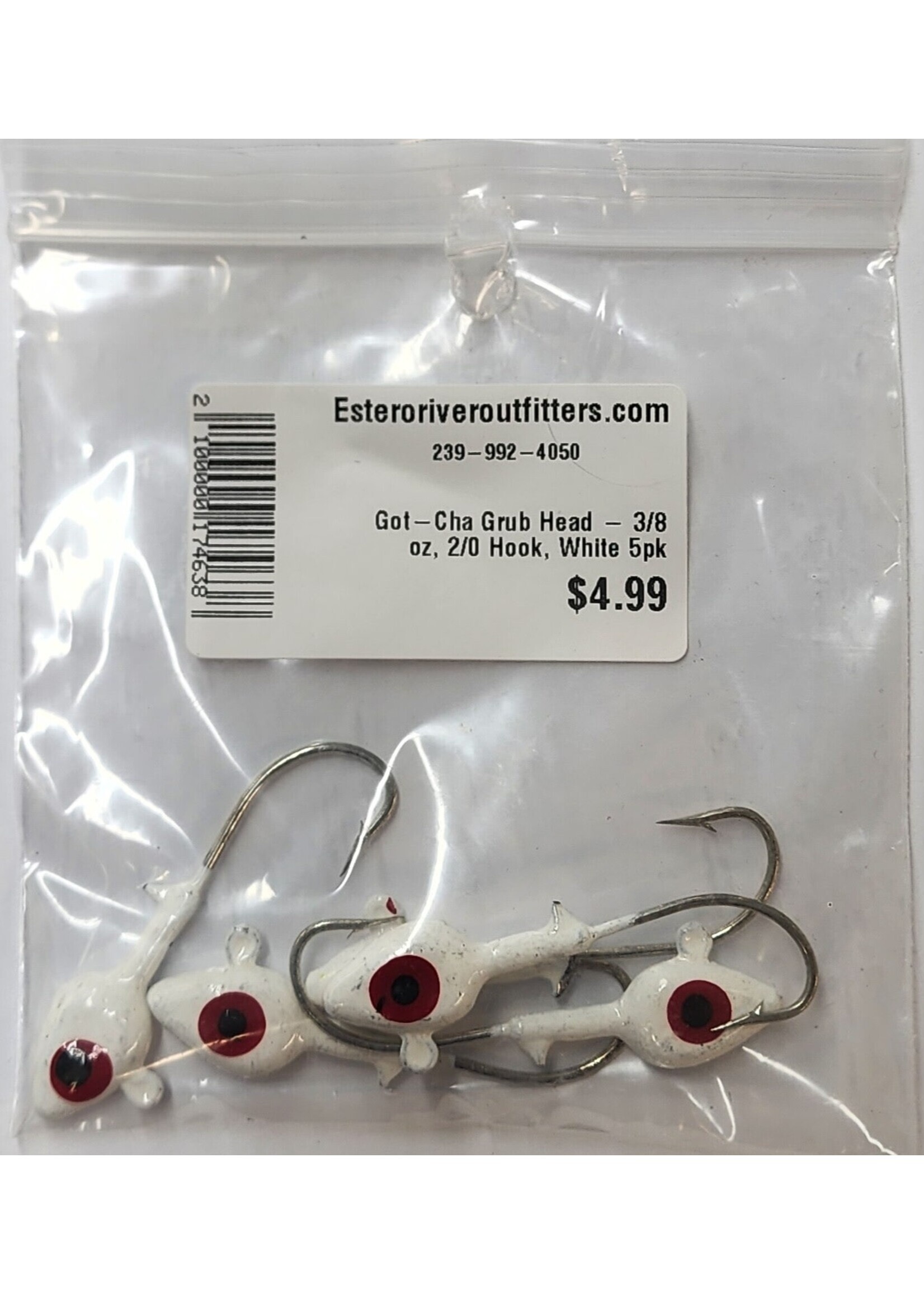 Got-Cha Grub Head - 3/8 oz, 2/0 Hook, White 5pk