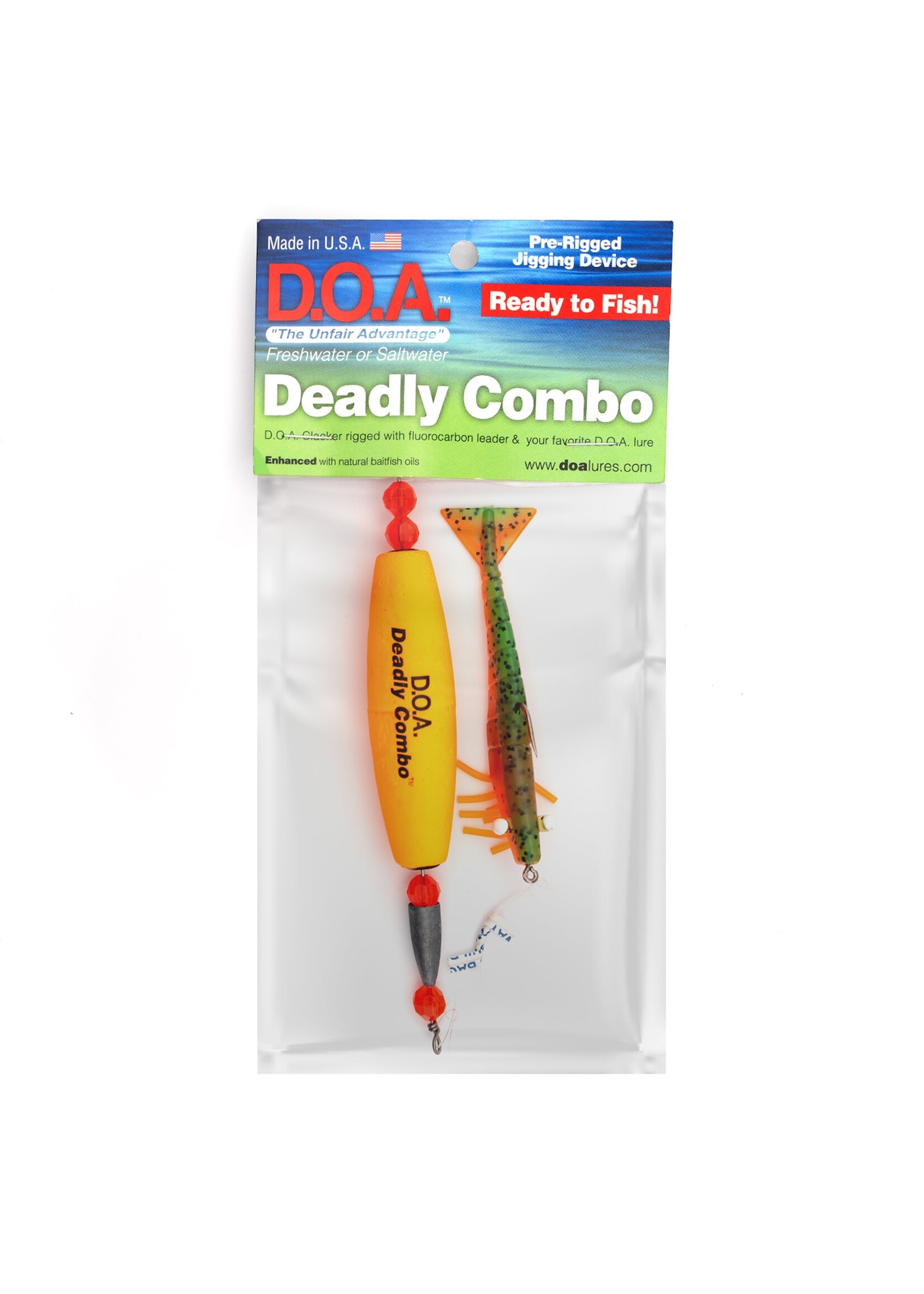 DOA DOA 60313 Deadly Combo Cigar Clacker, w/3" Shrimp, Float/Clear Gold, 1/Pack