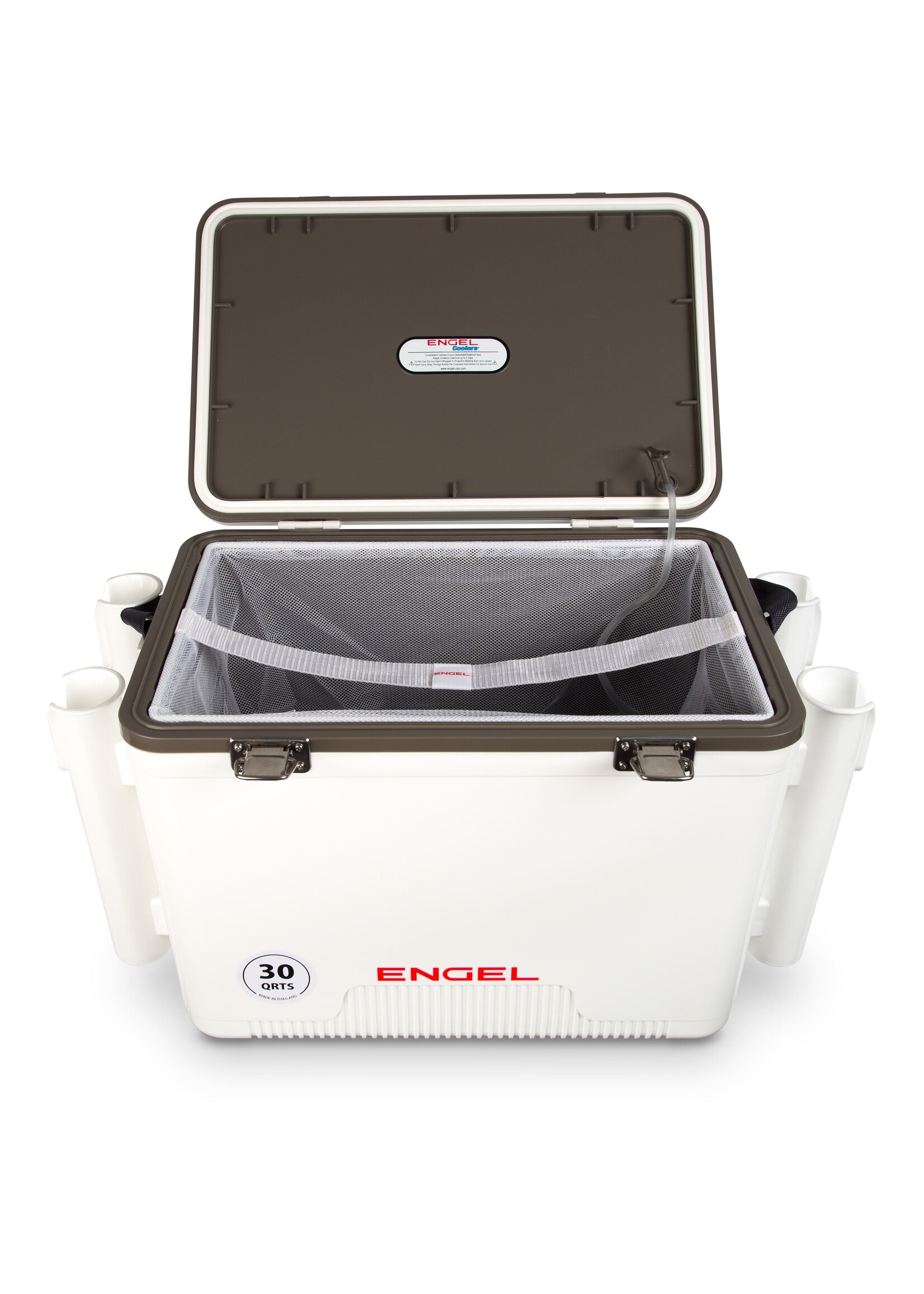 Engel Engel Live Bait 30Qt w/ 4  Rod Holders - White