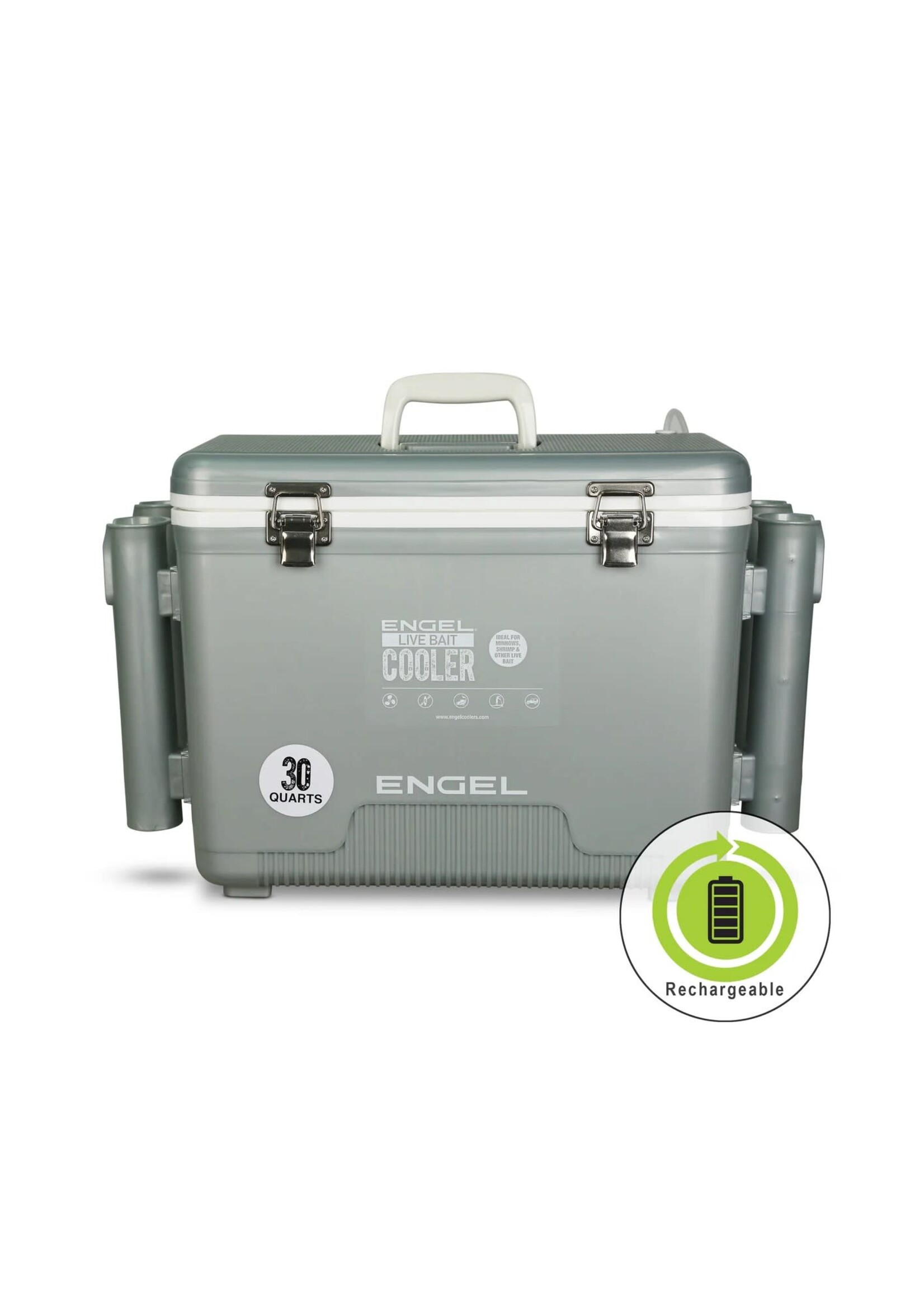 Engel Engel Live Bait 30Qt  AP4 Rechargeable Aerator,  Rod Holders - Silver