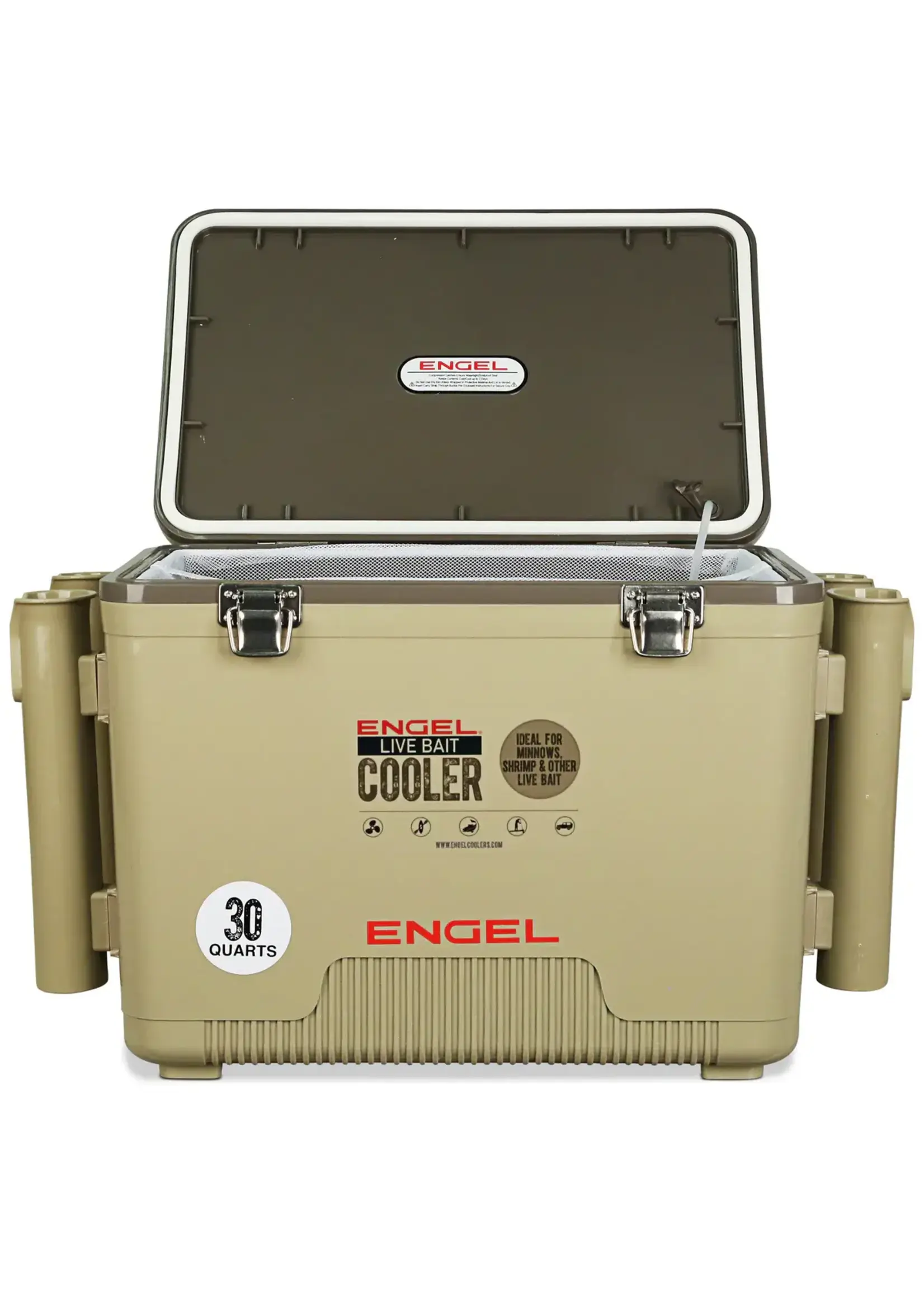 Engel Engel Live Bait 30Qt w/ 4  Rod Holders - Tan