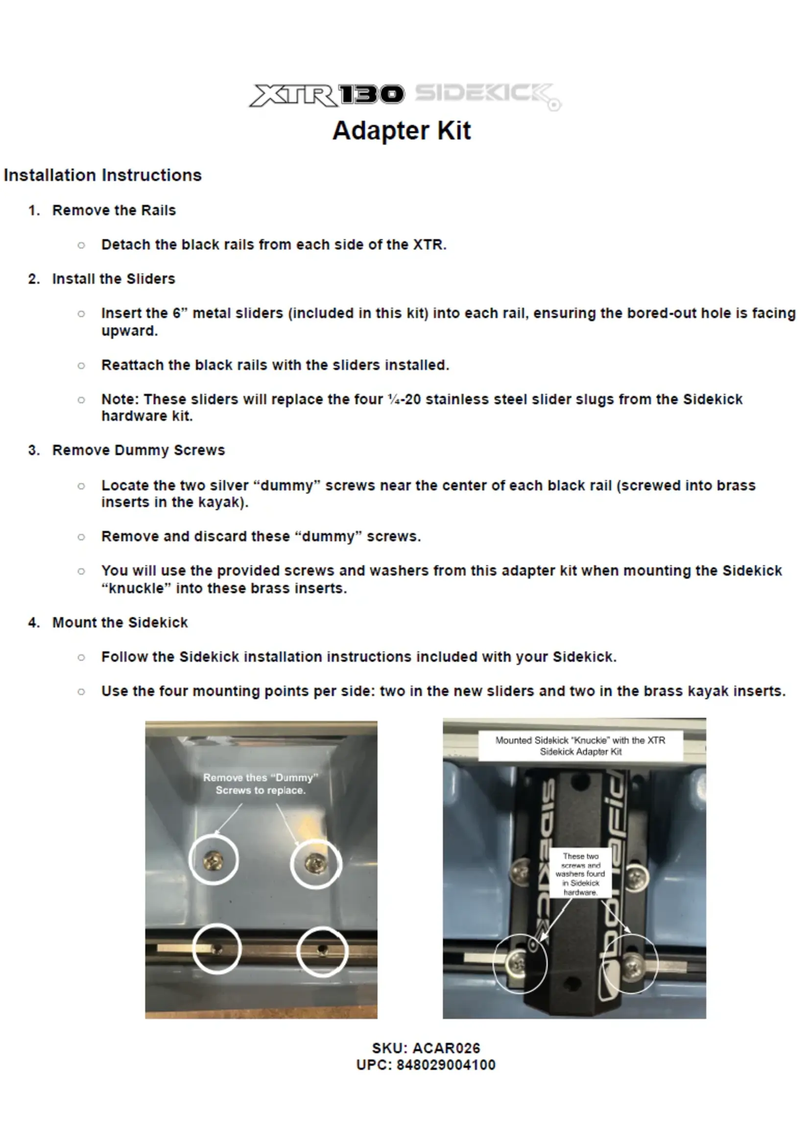 Bonafide Sidekick Adapter kit for XTR