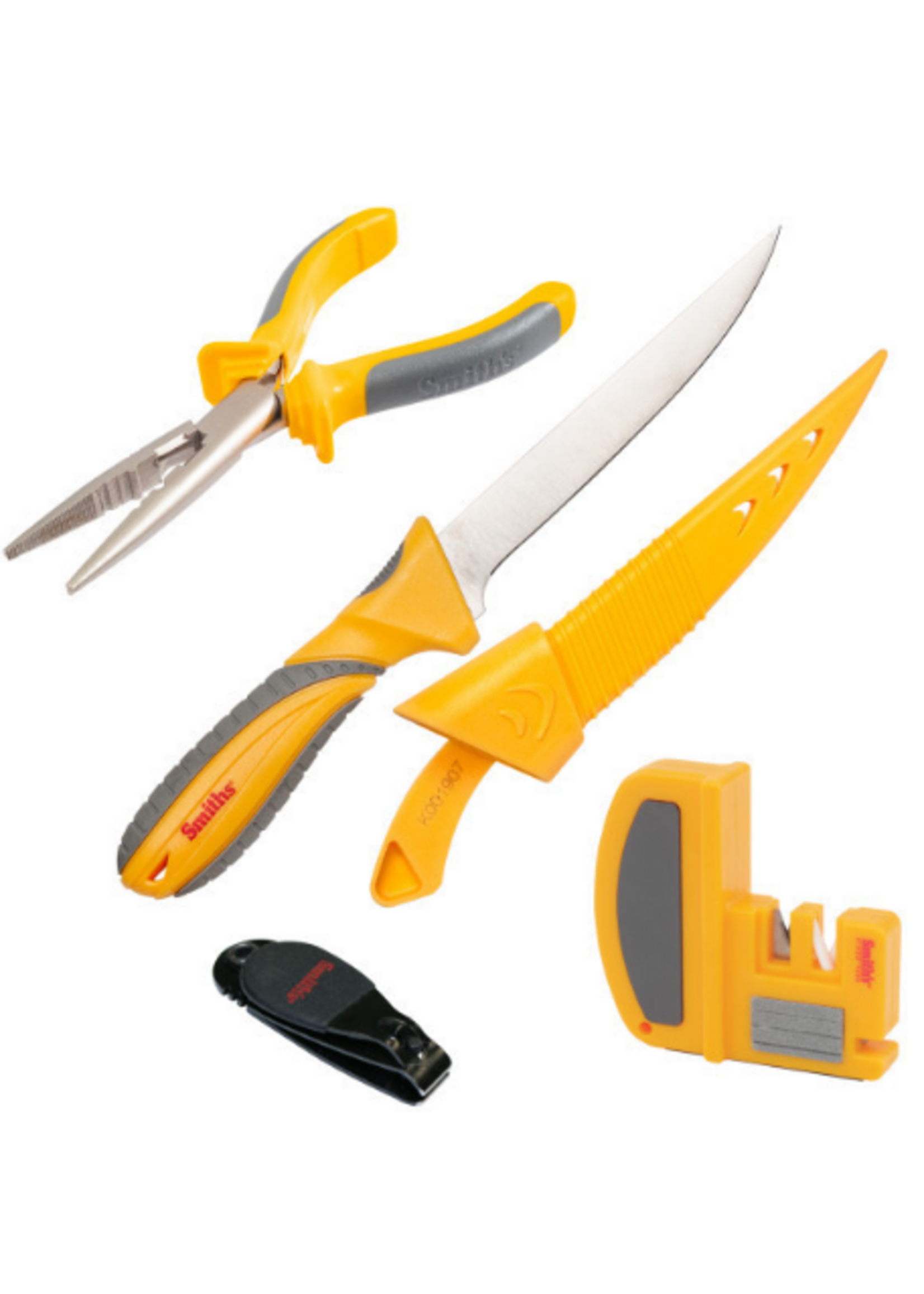 SMITH'S 5PC FISHING 7" FILET KNIFE-PLIERS-CLIPPER-SHARPENER