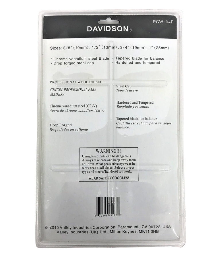 Davidson Davidson 4 Pc Pro Wood Chisel w/ Metal Cap (3/8", 1/2", 3/4", & 1")