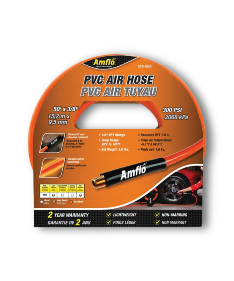 Tru-Flate Amflo  Air Hose, 3/8in  X 50 ft  300 psi Pressure, PVC, Orange
