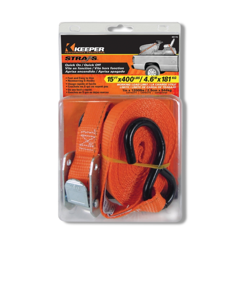 KEEPER KEEPER  Tie-Down, 1 in x 15 ft L, Nylon, Red, 400 lb, S-Hook End Fitting