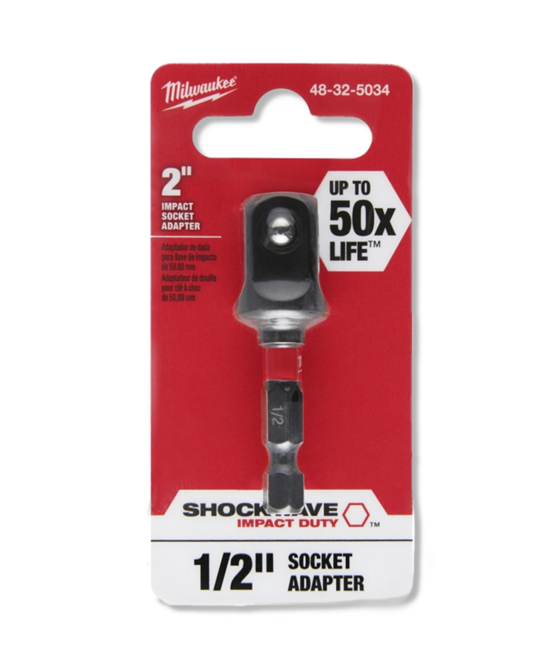 MILWAUKEE TOOL CO Milwaukee  Impact Socket Adapter, 1/4 in Hex Drive, 1/2 in Drive, 2 in L
