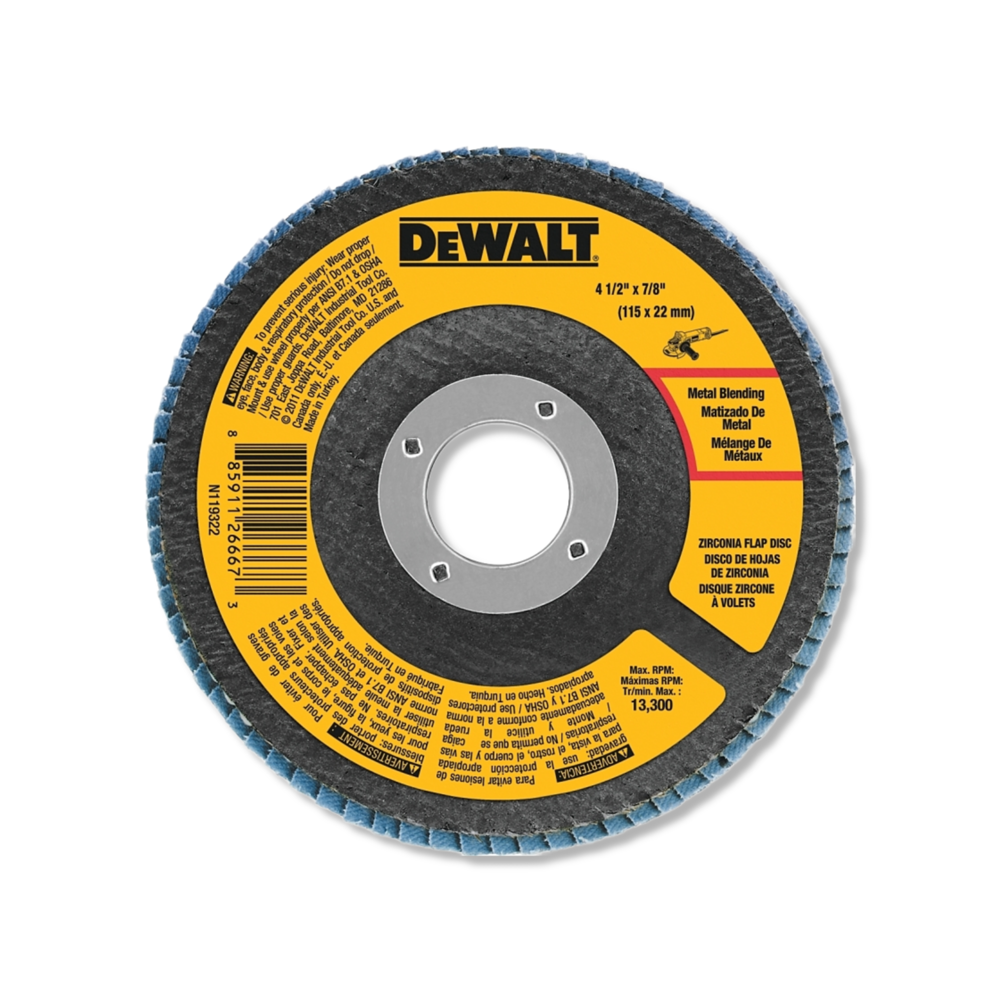 DeWALT Flap Disc 4 1 2 in 60 Grit Zirconia Abrasive