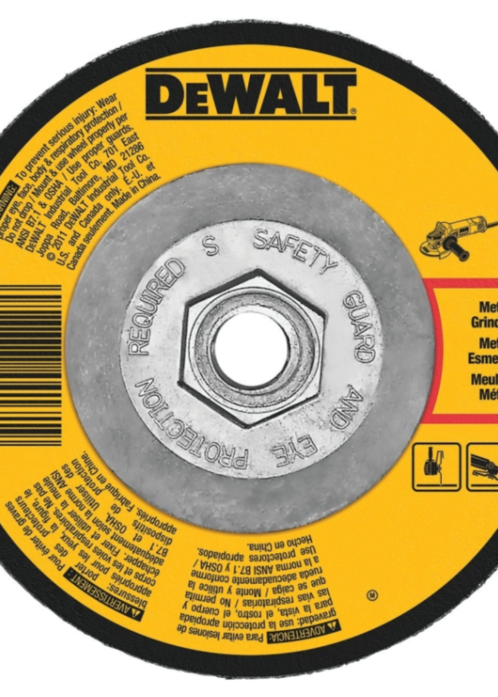 DEWALT ACCESSORIES DeWALT Grinding Wheel, 4-1/2 in Dia, 1/8 in Thick, 5/8-11 in Arbor, 24 Grit, Very Coarse