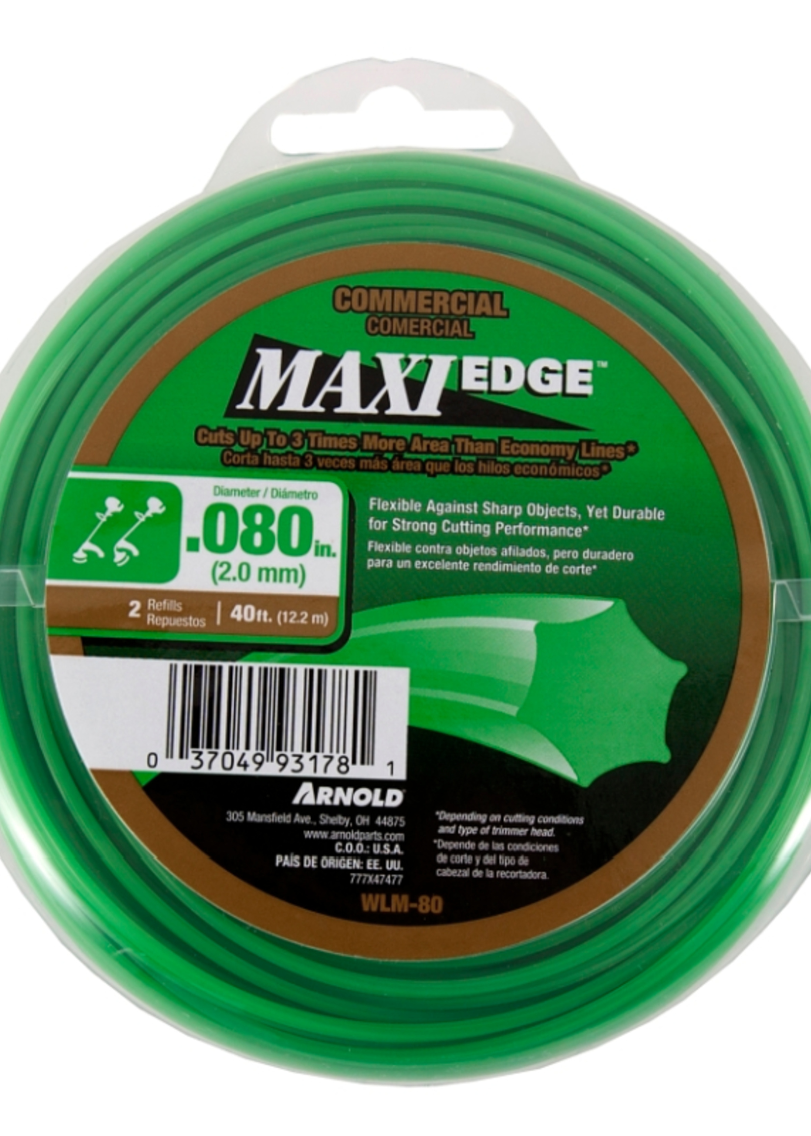 ARNOLD ARNOLD Maxi Edge  Trimmer Line, 0.080 in Dia, 40 ft L, Polymer, Green